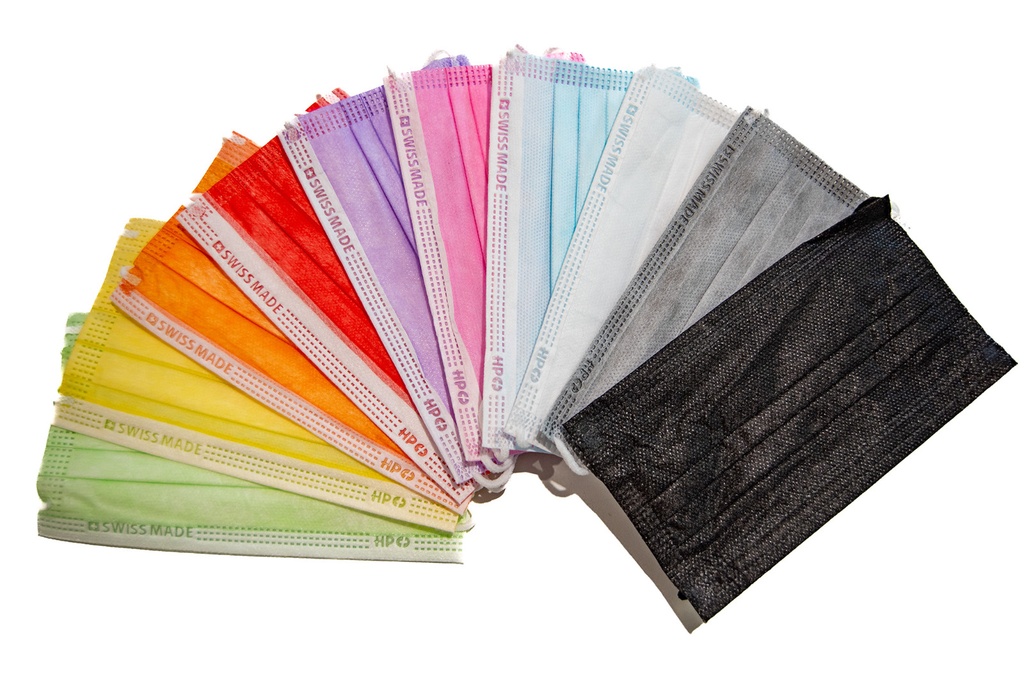 Mascherine Chirurgiche Tipo IIR, Swiss Made, conf. 10x, in busta tascabile, colore Rainbow