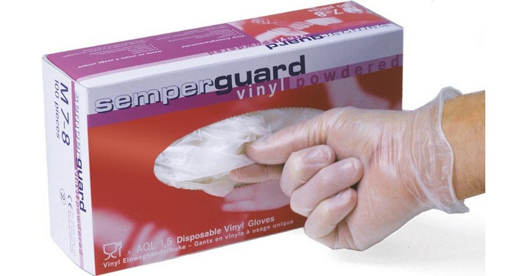 SemperGuard, Guanti in Vinile, senza polvere, conf.100, colore trasparente, taglia M