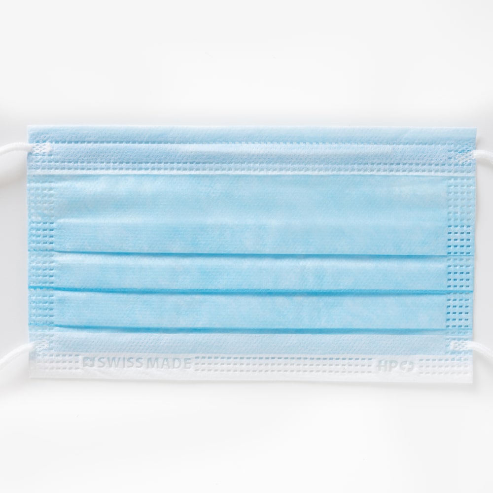 Mascherine Chirurgiche Tipo IIR, Swiss Made, conf. 10x, in busta tascabile, colore Azzurro