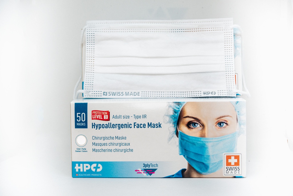 Mascherine chirurgiche, Tipo IIR, Swiss Made, conf.50, Colore Bianco