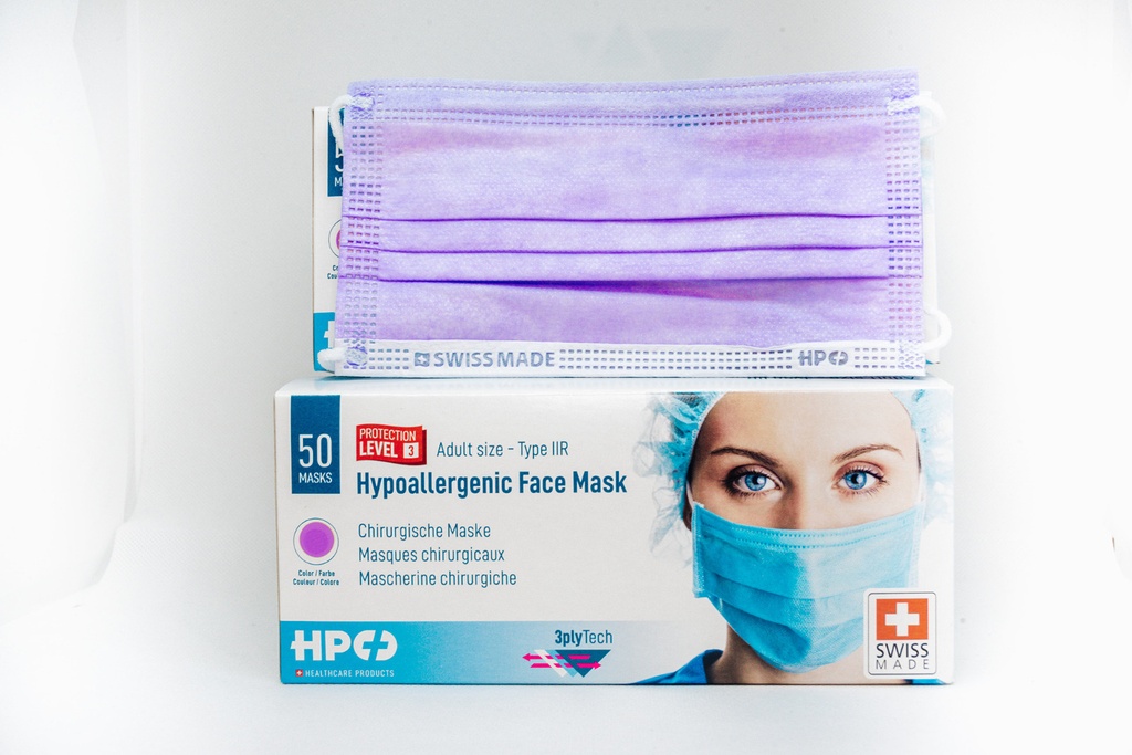 Mascherine chirurgiche, Tipo IIR, Swiss Made, conf.50, Colore lilla