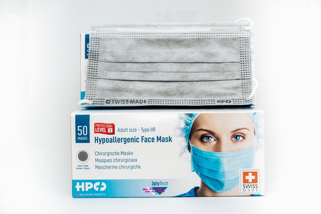 Mascherine chirurgiche, Tipo IIR, Swiss Made, conf.50, Colore Grigio