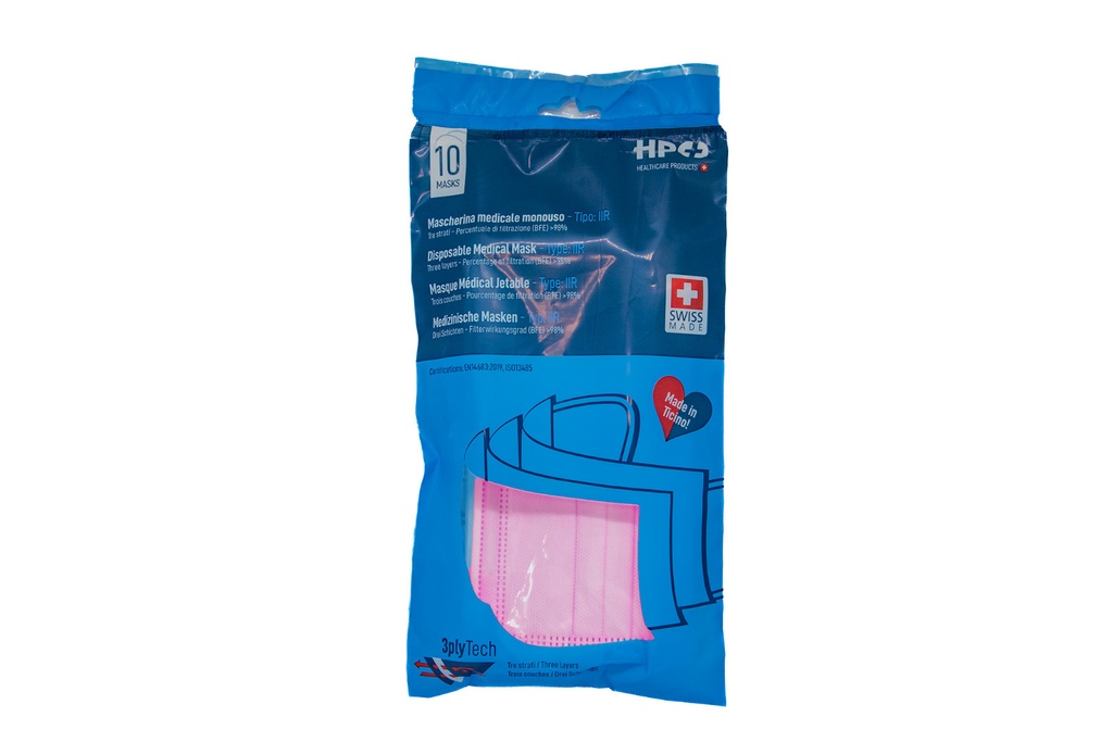 Mascherine Chirurgiche Tipo IIR, Swiss Made, blister 10x, colore Rosa