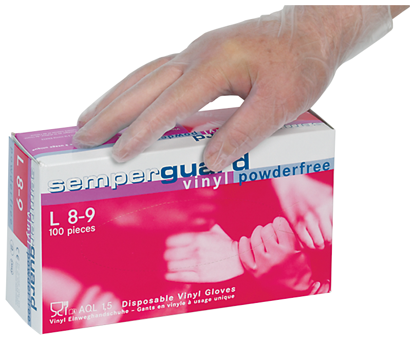 SemperGuard, Guanti in Vinile, senza polvere, conf.100, colore trasparente, taglia L