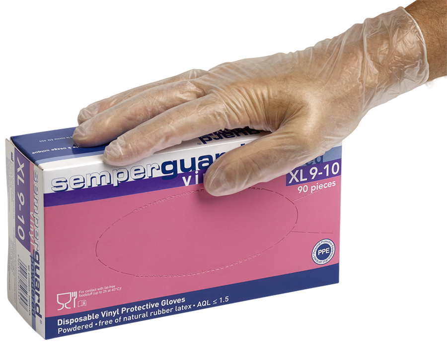 SemperGuard, Guanti in Vinile, senza polvere, conf.100, colore trasparente, taglia XL
