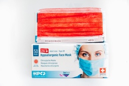 [100508] Mascherine chirurgiche, Tipo IIR, Swiss Made, conf.50, Colore Rosso