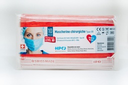 [100108] Mascherine Chirurgiche Tipo IIR, Swiss Made, conf. 10x, in busta tascabile, colore Rosso