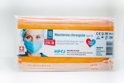 [100109] Mascherine Chirurgiche Tipo IIR, Swiss Made, conf. 10x, in busta tascabile, colore Arancione